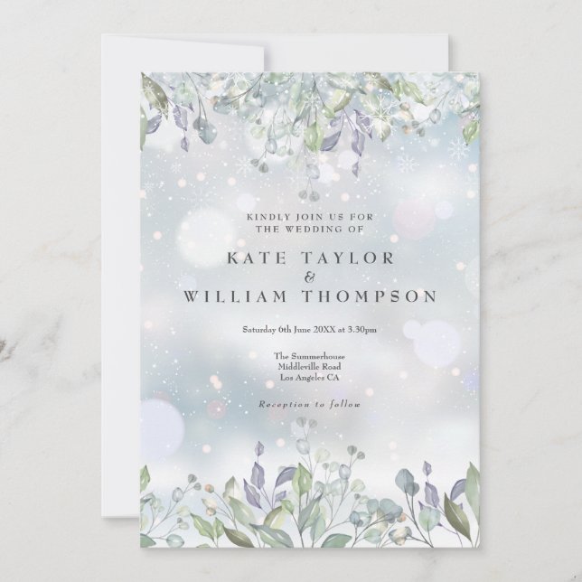 Greenery Floral Floral Sage Lilac Winter Wedding Invitation (Front)