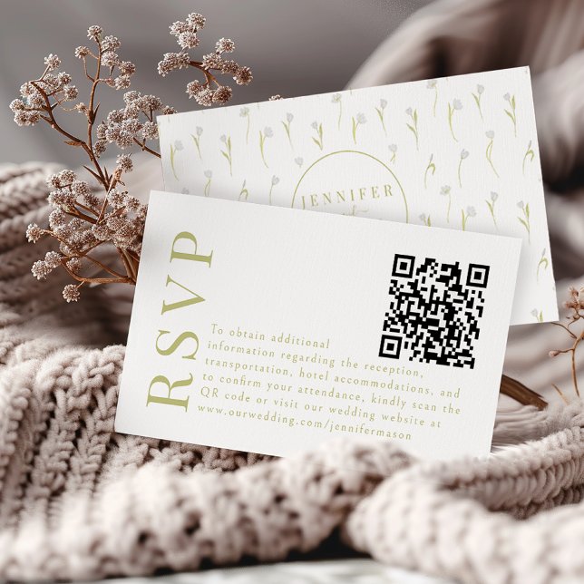 Greenery Floral Garden Wedding RSVP QR code cards (Creator Uploaded)