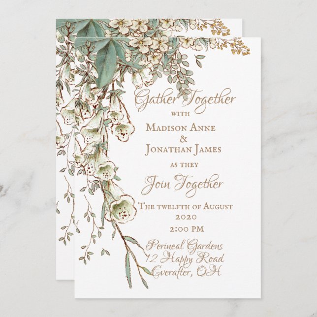 Greenery Floral Garland Script Elegant Wedding Invitation (Front/Back)