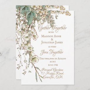 Greenery Floral Garland Script Elegant Wedding Invitation