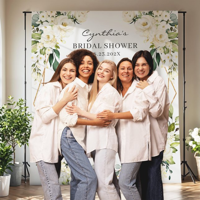 Greenery Floral Geometric Bridal Shower Backdrop Tapestry (Creator Uploaded)