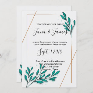 Greenery Floral Gold Foil Leaves Invitation