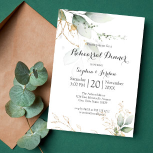 Greenery Floral Gold Foil Leaves Rehearsal Dinner Invitation