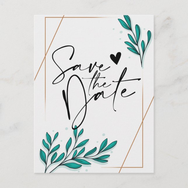 Greenery Floral Gold Foil LeavesSave the Date Anno Announcement Postcard (Front)