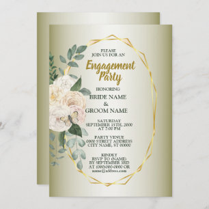 Greenery Floral Gold Geometric Engagement Party Invitation
