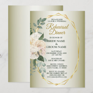 Greenery Floral Gold Geometric Rehearsal Dinner Invitation