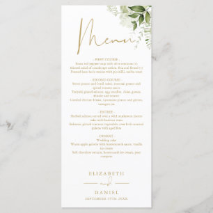 Greenery Floral Gold Monogram Wedding Dinner Menu