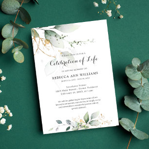 Greenery Floral Gold Nature Celebration of Life Invitation