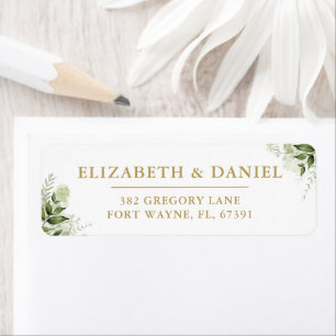 Greenery Floral Gold Wedding Return Address Label