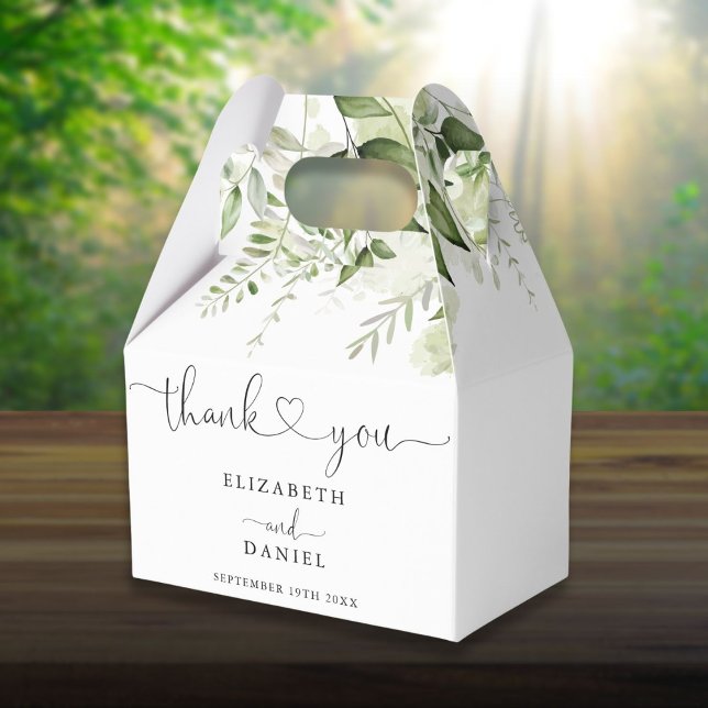Greenery Floral Heart Script Wedding Favour Box (Greenery Floral Heart Script Wedding Favor Boxes)