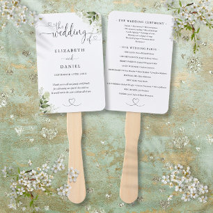 Greenery Floral Heart Script Wedding Program Hand Fan