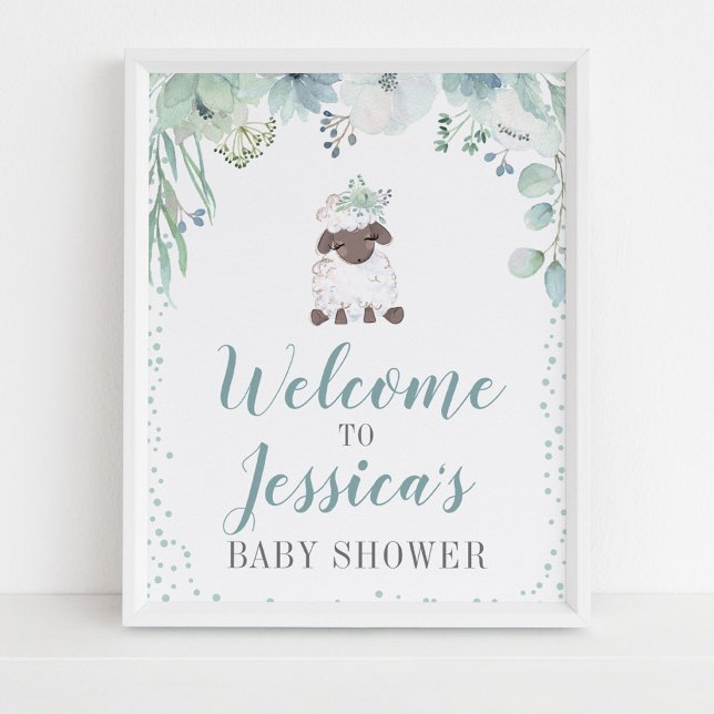 Greenery Floral Lamb Baby Shower Poster (Creator Uploaded)