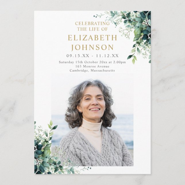 Greenery Floral Memorial Funeral Order of Service Program (Front)