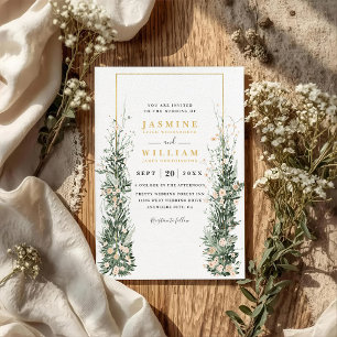 Greenery Floral Modern Arch Chic QR Code Wedding Invitation