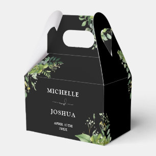 Greenery Floral Modern Black And White Wedding Favour Box