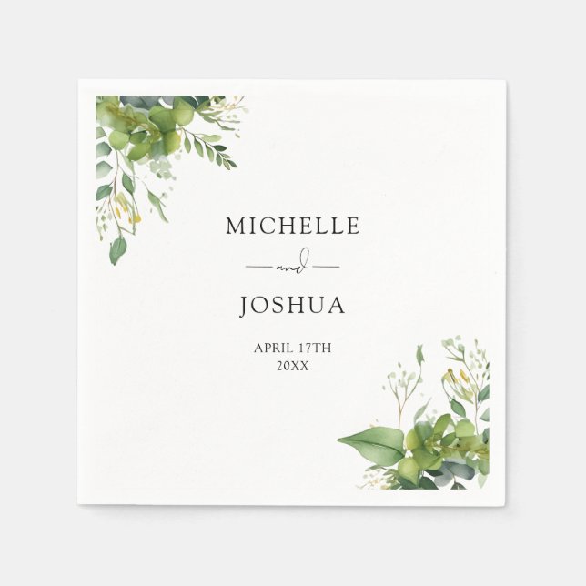 Greenery Floral Modern Elegant Wedding Napkin (Front)