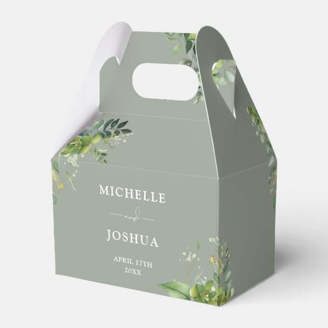 Greenery Floral Modern Sage Green Wedding Favour Box (Back Side)
