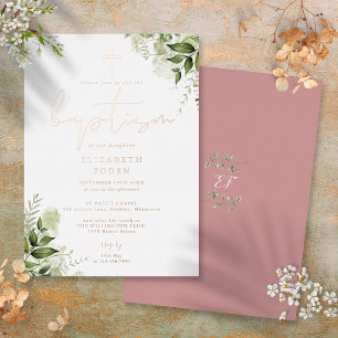 Greenery Floral Monogram Baptism Rose Gold