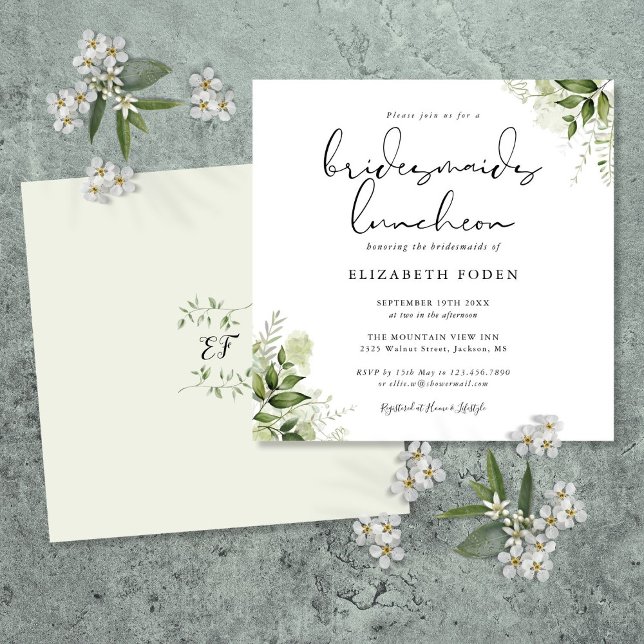 Greenery Floral Monogram Bridesmaids Luncheon Invitation (Greenery Floral Monogram Bridesmaids Luncheon Invitation)