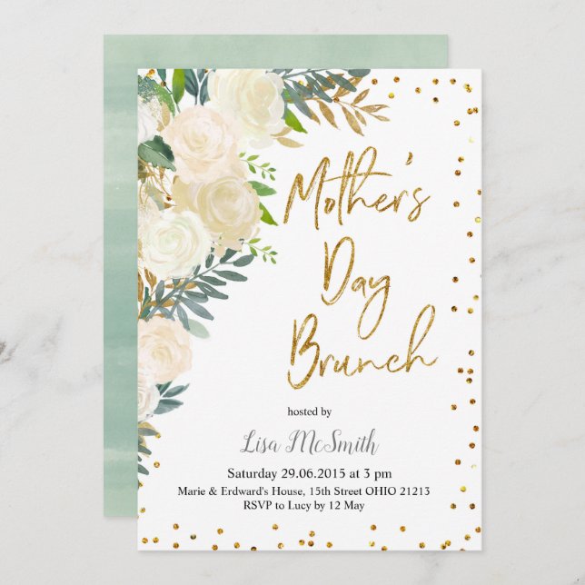 Greenery Floral Mother's Day Brunch Invitation (Front/Back)