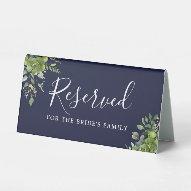 Greenery Floral Navy Blue Wedding Reserved (Front)