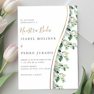 Greenery Floral Nuestra Boda Spanish Wedding Invitation