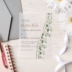 Greenery Floral Nuestra Boda Spanish Wedding Vellum Invitations