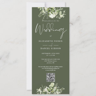 Greenery Floral Olive Green QR Code Wedding Invitation