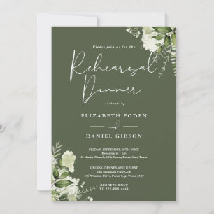 Greenery Floral Olive Green Rehearsal Dinner Invitation