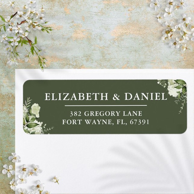 Greenery Floral Olive Green Wedding Return Address Label (Greenery Floral Olive Green Wedding Return Address Label)