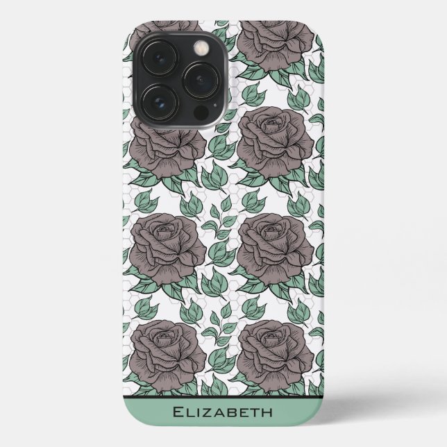 Greenery floral pattern big blossom personalised iPhone case (Back)