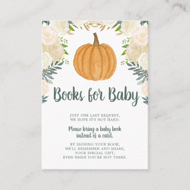 Greenery Floral Pumpkin Fall Baby Book Request Enclosure Card (Front)