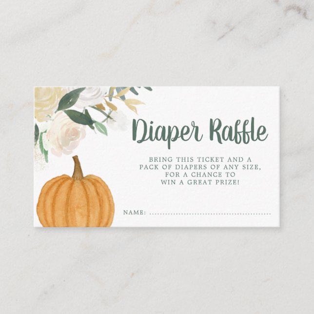 Greenery Floral Pumpkin Fall Diaper Raffle Enclosure Card (Front)