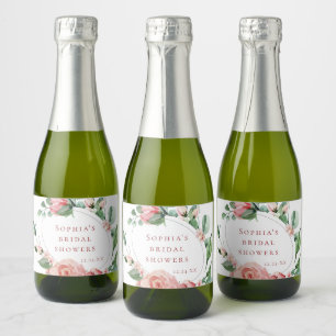 Greenery Floral Rose Mini Sparkling Wine Bottle La Label