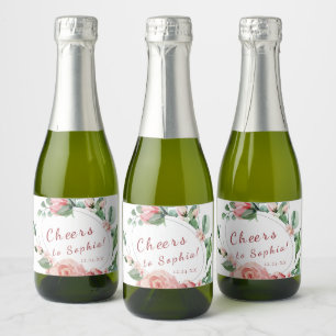 Greenery Floral Rose Mini Sparkling Wine Bottle La Label