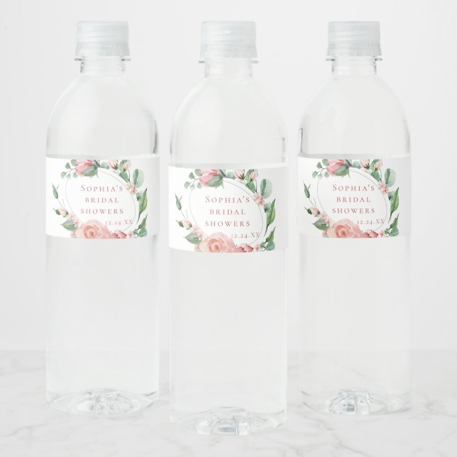 Greenery Floral Rose Water Bottle Label (Bottles)