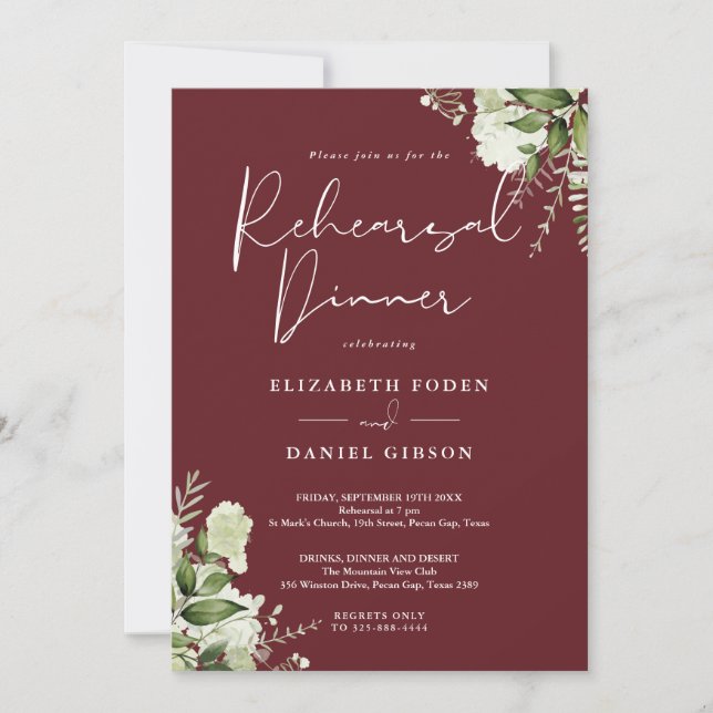 Greenery Floral Rosewood Pink Rehearsal Dinner Invitation (Front)