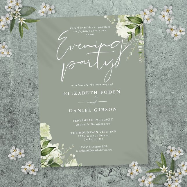 Greenery Floral Sage Green Wedding Evening Party Invitation (Greenery Floral Sage Green Wedding Evening Party Invitation)