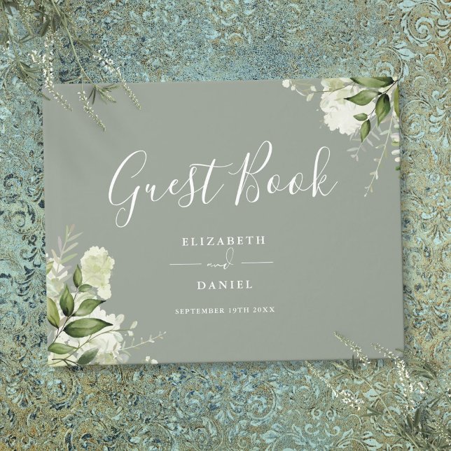Greenery Floral Sage Green Wedding Guest Book (Greenery Floral Sage Green Wedding Guest Book)