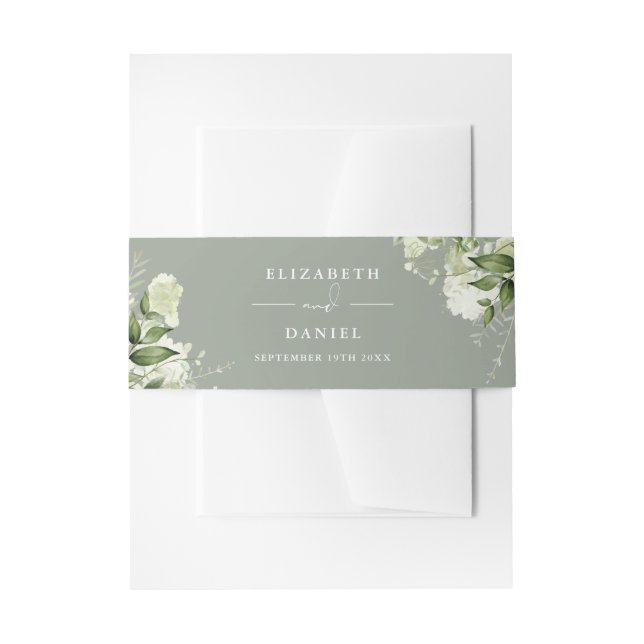 Greenery Floral Sage Green Wedding Invitation Invitation Belly Band (Front Example)