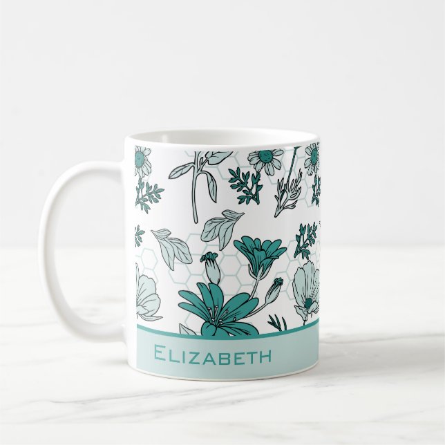 Greenery floral seamless pattern personalised name coffee mug (Left)