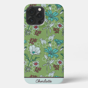 Greenery floral seamless pattern personalised name iPhone 13 pro max case