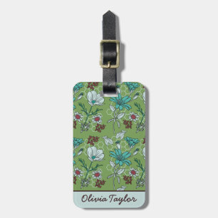 Greenery floral seamless pattern personalised name luggage tag