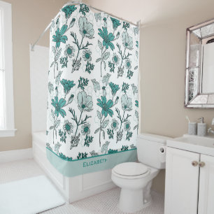 Greenery floral seamless pattern personalised name shower curtain