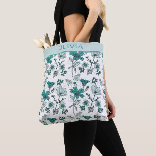 Greenery floral seamless pattern personalised name tote bag