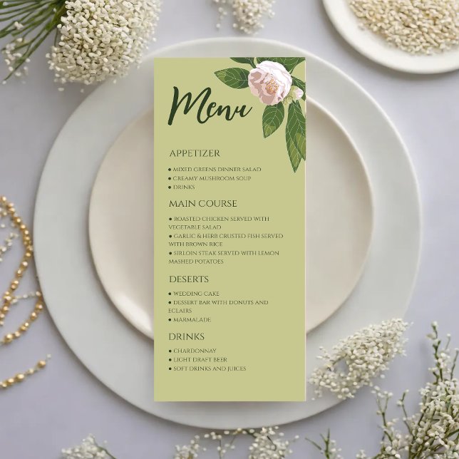 Greenery Floral Simple Elegant Wedding Menu (Greenery Floral Simple Elegant Wedding Menu)