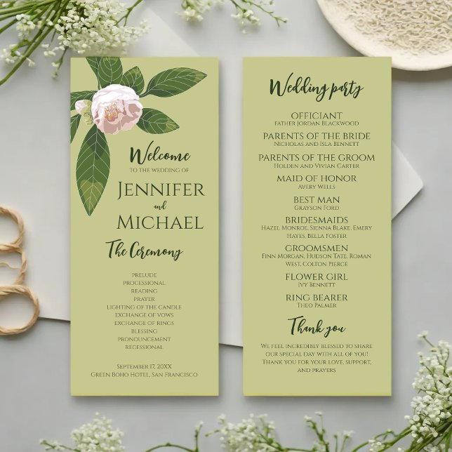 Greenery Floral Simple Elegant Wedding Program (Greenery Floral Simple Elegant Wedding Program)