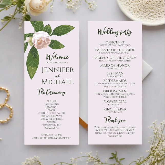 Greenery Floral Simple Elegant Wedding Program (Greenery Floral Simple Elegant Wedding Program)