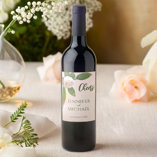 Greenery Floral Simple Elegant Wedding  Wine Label