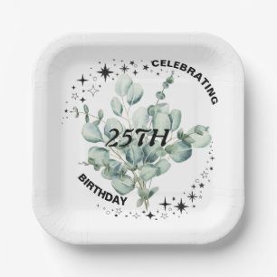 Greenery Floral Sky Star Birthday Celebration Paper Plate